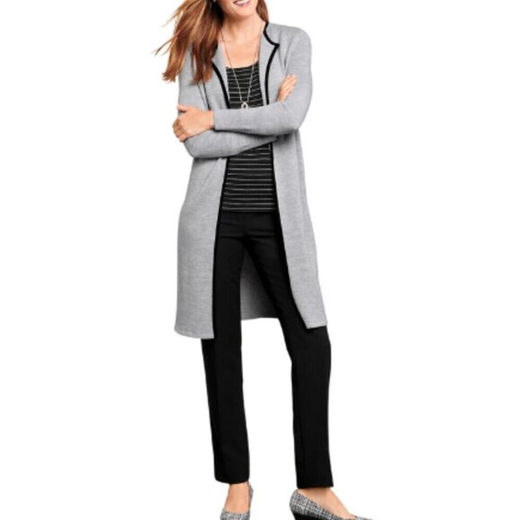 Talbots Womens Large Long Line Tipped Merino Blend Sweater Jacket - Picture 1 of 14
